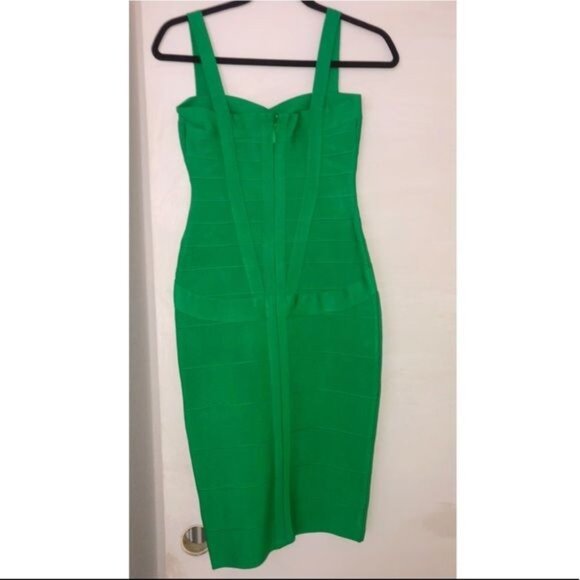 TOXIC ENVY BOUTIQUE-- WOMENS GREEN THICK STRETCHY MIDI BANDAGE DRESS SIZE LARGE - Picture 7 of 9